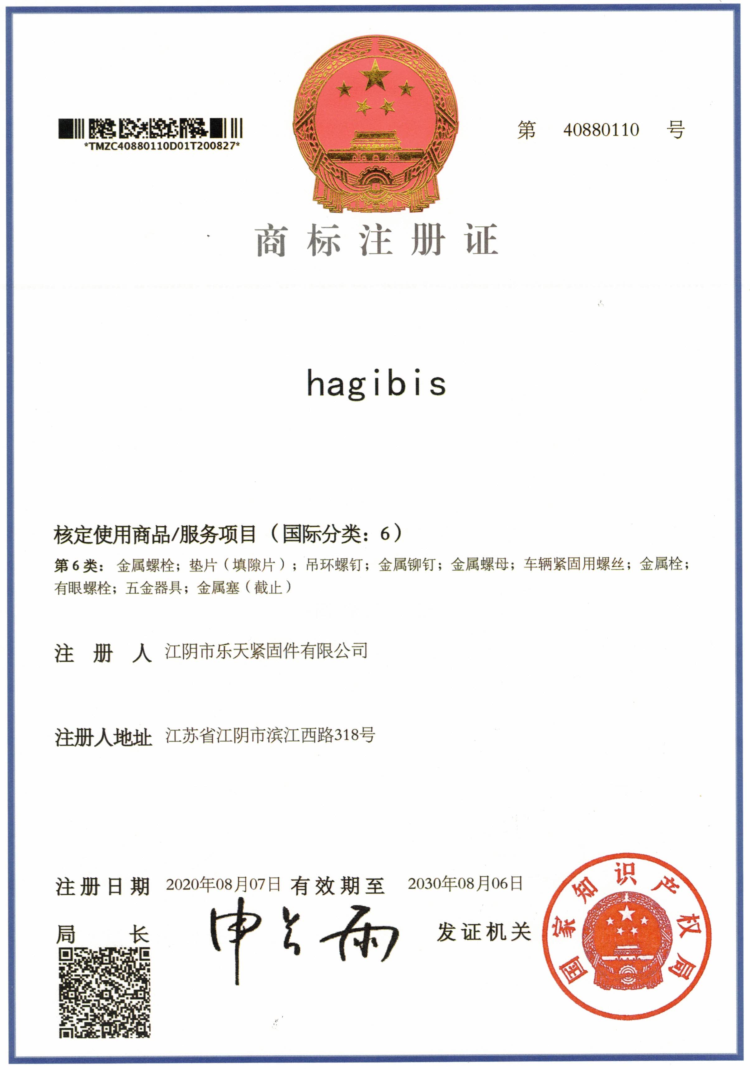 Lotte Fasteners successfully registered the HAGIBIS trademark Lotte Fasteners successfully registered the HAGIBIS trademark